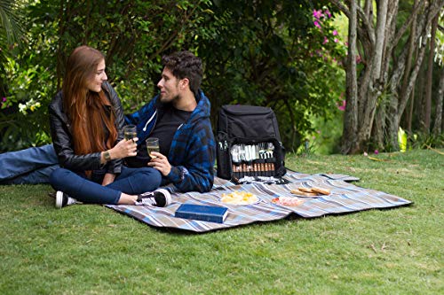 Picnic Backpack for 2 | Picnic Basket | Stylish All-in-One Portable Picnic Bag with Complete Cutlery Set, Stainless Steel S/P Shakers | Picnic Blanket Waterproof Extra Large| Cooler Bag for Camping