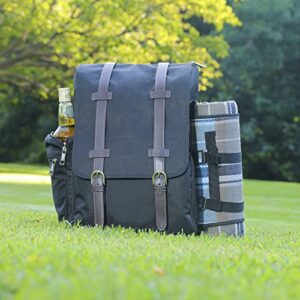 Picnic Backpack for 2 | Picnic Basket | Stylish All-in-One Portable Picnic Bag with Complete Cutlery Set, Stainless Steel S/P Shakers | Picnic Blanket Waterproof Extra Large| Cooler Bag for Camping