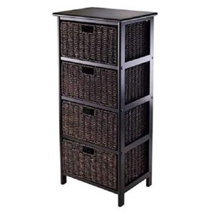 contemporary home living set of 5 black storage racks and foldable baskets, 36.75”