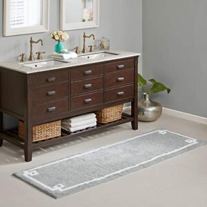 madison park evan 100% cotton bathroom rug non slip backing-luxrurious tufted plush bath mat absorbent, quick dry, spa design shower room décor, 24×72, grey