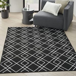 nourison modern lines modern geometric black 5′ x 7′ area-rug, easy-cleaning, non shedding, bed room, living room, dining room, kitchen (5×7)