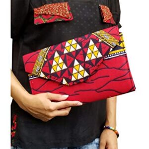 Red African Diamond Print Clutch Purse