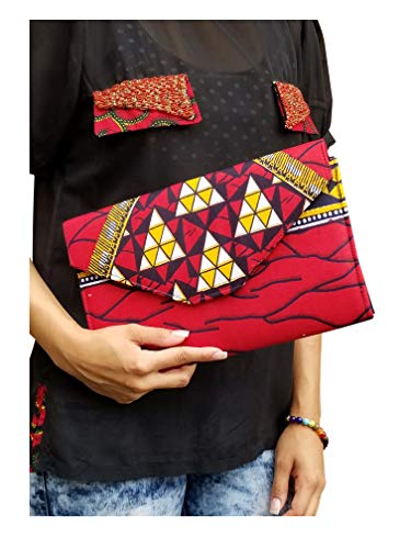 Red African Diamond Print Clutch Purse