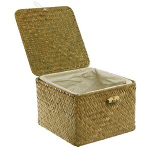 mygift decorative handwoven rattan small storage basket with lid and removable fabric liner