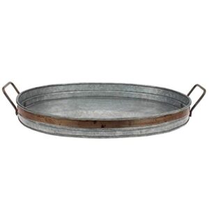 stonebriar rustic galvanized serving tray with rust trim and metal handles, medium, gray