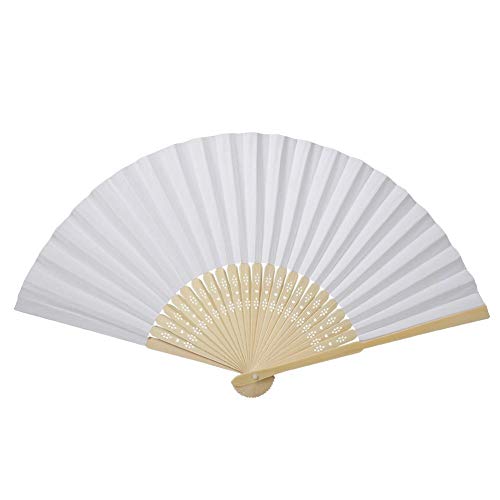 Hztyyier Folding Fan, Handheld Folding Paper Fan with Bamboo Fan Bone Gift for Wedding Festival Party, Performance Decoration (White)