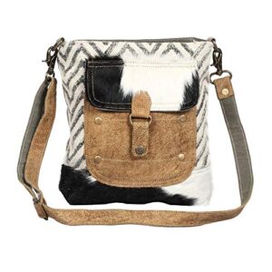 myra bag approach upcycled canvas & cowhide crossbody bag s-1349, brown, one size