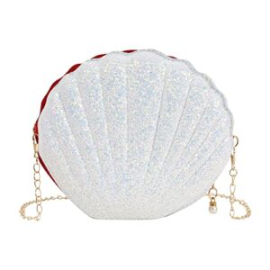 felice ann women mini glitter sequins seashell cross-body bag chain strap shoulder bag evening clutch handbag