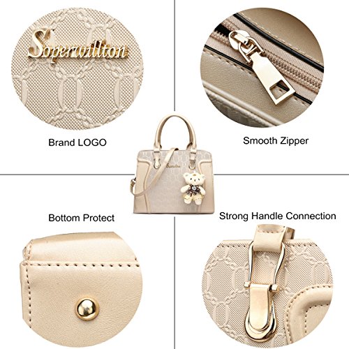 Soperwillton Women's Fashion Handbags Tote Bags Shoulder Bag Top Handle Satchel Purse Set 4pcs