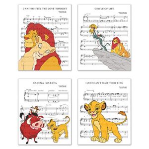 lion king song photos – set of 4 (8 inches x 10 inches) music sheet poster prints – simba nala pumbaa timon