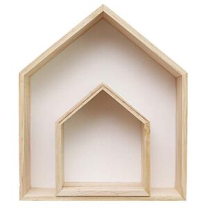 sweet fanmulin 2pcs lovely wooden house-shaped wall storage shelf kid’s room decoration (white)