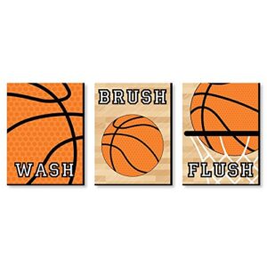 big dot of happiness nothin’ but net – basketball – kids bathroom rules wall art – 7.5 x 10 inches – set of 3 signs – wash, brush, flush