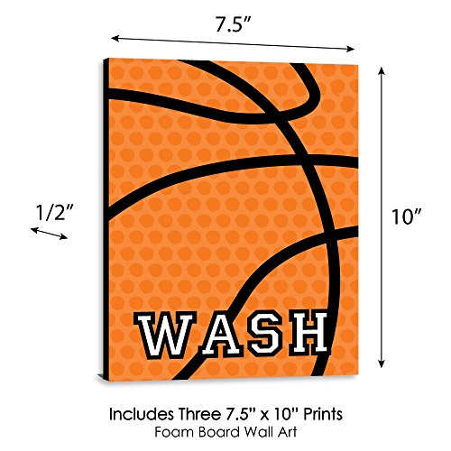 Big Dot of Happiness Nothin' but Net - Basketball - Kids Bathroom Rules Wall Art - 7.5 x 10 inches - Set of 3 Signs - Wash, Brush, Flush
