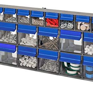 Quantum Storage Systems QTB669 Tip Out Bin Storage System with 21 Clear Cup Containers, 3-5/8" x 23-5/8" x 11-1/6", Gray