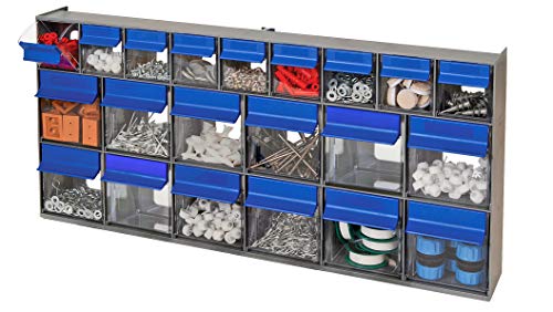 Quantum Storage Systems QTB669 Tip Out Bin Storage System with 21 Clear Cup Containers, 3-5/8" x 23-5/8" x 11-1/6", Gray