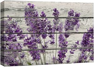 wall26 canvas print wall art bouquet of lavender flowers on wood panels floral flower photography modern art rustic scenic relax/calm multicolor for living room, bedroom, office – 16″x24″