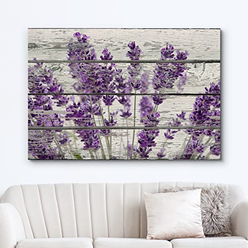 wall26 Canvas Print Wall Art Bouquet of Lavender Flowers on Wood Panels Floral Flower Photography Modern Art Rustic Scenic Relax/Calm Multicolor for Living Room, Bedroom, Office - 16"x24"