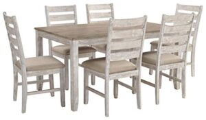 signature design by ashley skempton cottage dining room table set with 6 upholstered chairs, whitewash, 60″ x 36″ x 30″