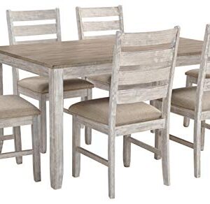 Signature Design by Ashley Skempton Cottage Dining Room Table Set with 6 Upholstered Chairs, Whitewash, 60" x 36" x 30"