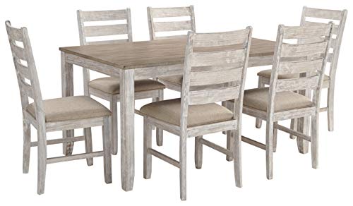 Signature Design by Ashley Skempton Cottage Dining Room Table Set with 6 Upholstered Chairs, Whitewash, 60" x 36" x 30"