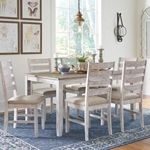 Signature Design by Ashley Skempton Cottage Dining Room Table Set with 6 Upholstered Chairs, Whitewash, 60" x 36" x 30"