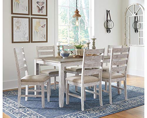 Signature Design by Ashley Skempton Cottage Dining Room Table Set with 6 Upholstered Chairs, Whitewash, 60" x 36" x 30"