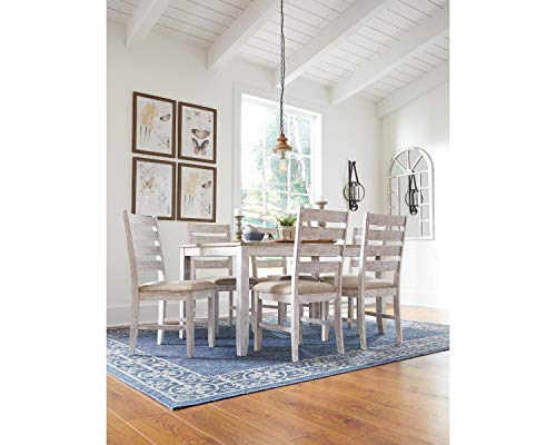 Signature Design by Ashley Skempton Cottage Dining Room Table Set with 6 Upholstered Chairs, Whitewash, 60" x 36" x 30"