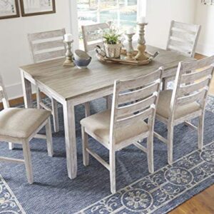 Signature Design by Ashley Skempton Cottage Dining Room Table Set with 6 Upholstered Chairs, Whitewash, 60" x 36" x 30"