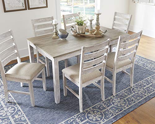 Signature Design by Ashley Skempton Cottage Dining Room Table Set with 6 Upholstered Chairs, Whitewash, 60" x 36" x 30"