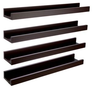kiera grace set of four edge simple & classic decorative engineered wood floating wall-mounted picture frame shelves for home, room, & office, 23″ l x 4″ w x 2″ h, brown