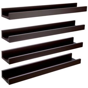 Kiera Grace Set of Four Edge Simple & Classic Decorative Engineered Wood Floating Wall-Mounted Picture Frame Shelves for Home, Room, & Office, 23" L x 4" W x 2" H, Brown