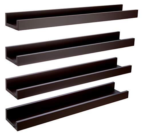 Kiera Grace Set of Four Edge Simple & Classic Decorative Engineered Wood Floating Wall-Mounted Picture Frame Shelves for Home, Room, & Office, 23" L x 4" W x 2" H, Brown