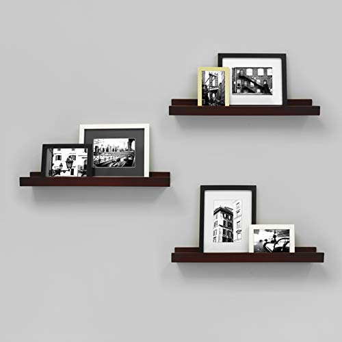 Kiera Grace Set of Four Edge Simple & Classic Decorative Engineered Wood Floating Wall-Mounted Picture Frame Shelves for Home, Room, & Office, 23" L x 4" W x 2" H, Brown