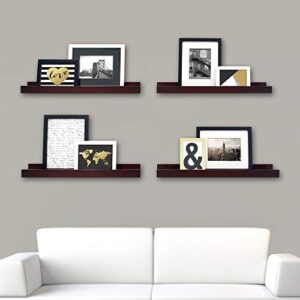 Kiera Grace Set of Four Edge Simple & Classic Decorative Engineered Wood Floating Wall-Mounted Picture Frame Shelves for Home, Room, & Office, 23" L x 4" W x 2" H, Brown