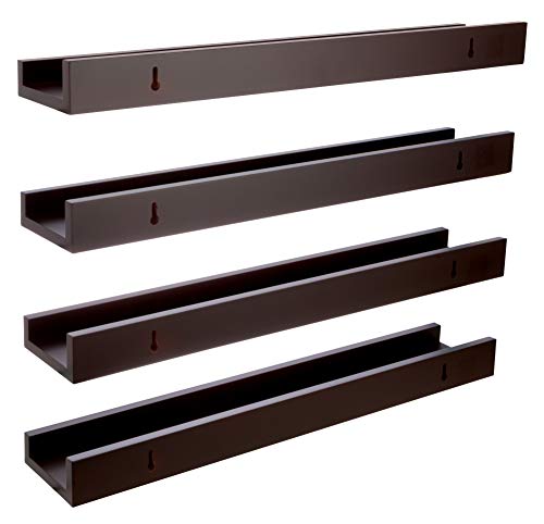 Kiera Grace Set of Four Edge Simple & Classic Decorative Engineered Wood Floating Wall-Mounted Picture Frame Shelves for Home, Room, & Office, 23" L x 4" W x 2" H, Brown