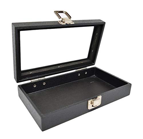 Novel Box Medium Glass Top Black Leatherette Jewelry Display Case + 15 Count Jar Insert Tray in Black + Custom NB Pouch