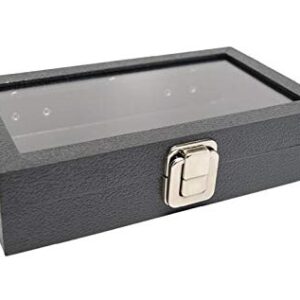 Novel Box Medium Glass Top Black Leatherette Jewelry Display Case + 15 Count Jar Insert Tray in Black + Custom NB Pouch