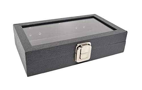 Novel Box Medium Glass Top Black Leatherette Jewelry Display Case + 15 Count Jar Insert Tray in Black + Custom NB Pouch