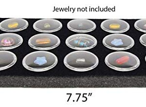 Novel Box Medium Glass Top Black Leatherette Jewelry Display Case + 15 Count Jar Insert Tray in Black + Custom NB Pouch