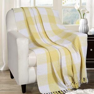 Ramanta Home Buffalo Plaid Cotton Throw Blanket with Fringes 50x60 Inch- Lime Yellow,Cotton Throw for Sofa, Farmhouse Throw,Throw for Couch,Everyday Use,Well Crafted for Durabilty,All Season Blanket