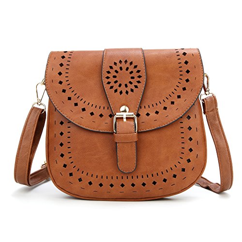 forestfish Ladie's PU Leather Vintage Hollow Bag Crossbdy Bag Shoulder Bag (Brown)