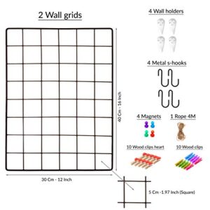 2 Pack Wire Wall Grid Panel | Photos & Pictures Display Grid Wall Panels | Black, Magnetic & Metal Grid | Wall Grid Organizer | Photo Grid | Grid Wire Board | Hanging Home, Office & Kitchen Decor