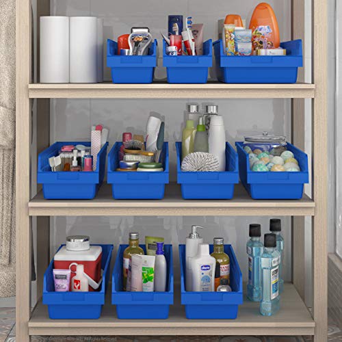 Akro-Mils 30094 Plastic Nesting ShelfMax Storage Bin Box, (24-Inch x 6-Inch x 6-Inch), Blue, (10-Pack)