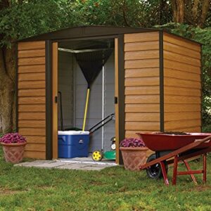 Arrow Shed WR86 Arrow Woodridge Low Gable Steel, Coffee/Woodgrain 8 x 6 ft. Storage Shed