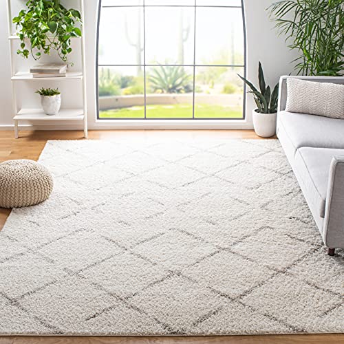 SAFAVIEH Arizona Shag Collection 8' x 10' Ivory/Beige ASG743A Moroccan Diamond Non-Shedding Living Room Bedroom Dining Room Entryway Plush 1.6-inch Thick Area Rug