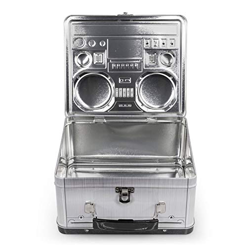 Retro Boombox Radio Lunchbox Tin Tote - 1980s Inspired Merchandise - Novelty Costume Accessories And Storage Container - Fun Unique Gifts for Halloween, Birthdays, Holidays, Graduation