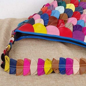 Segater® Women’s Full Sheepskin Hobo Bag Multicolour Patchwork Shoulder Bag 3D Leaf Pattern Colorful Tassel Handbag Purses Multicoloured