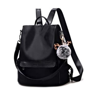 sivim women backpack purse anti-theft waterproof nylon fashion lightweight travel shoulder bag(black) medium