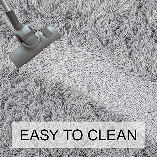 junovo Oval Fluffy Ultra Soft Area Rugs for Bedroom Plush Shaggy Carpet for Kids Room Bedside Nursery Mats, 2.6 x 5.3ft, Grey