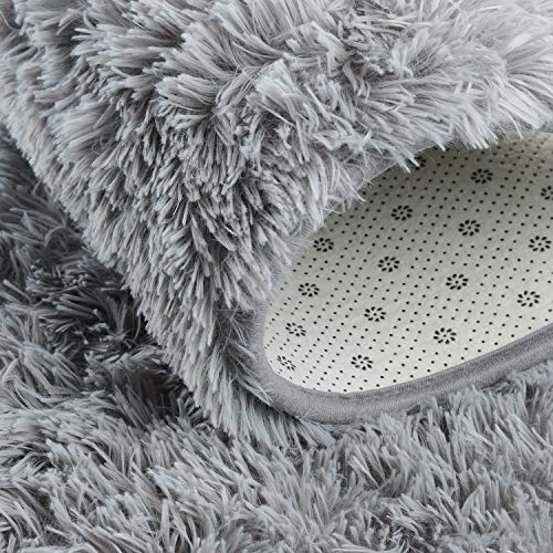 junovo Oval Fluffy Ultra Soft Area Rugs for Bedroom Plush Shaggy Carpet for Kids Room Bedside Nursery Mats, 2.6 x 5.3ft, Grey